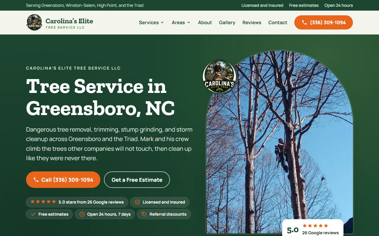 Carolina's Elite Tree Service website